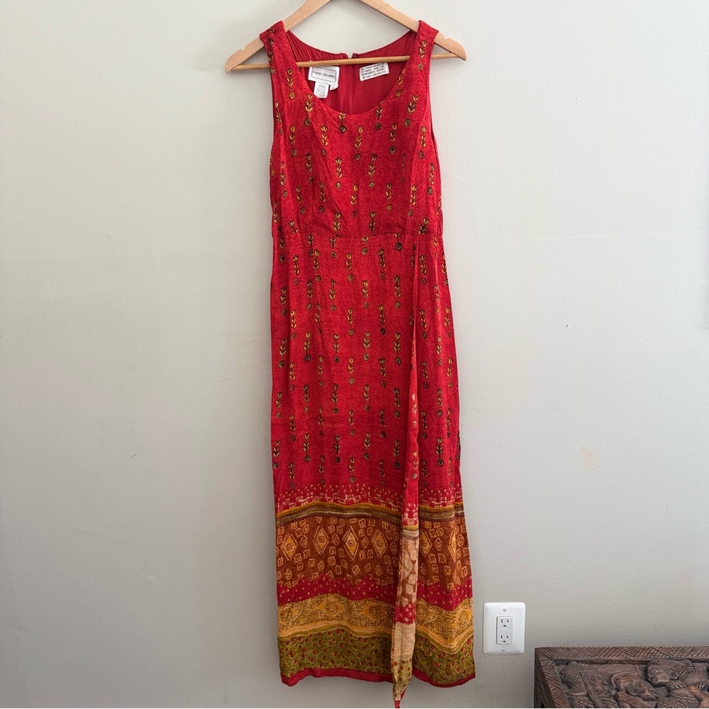 Vintage 90s Red Sleeveless Floral Summer Dress size 8